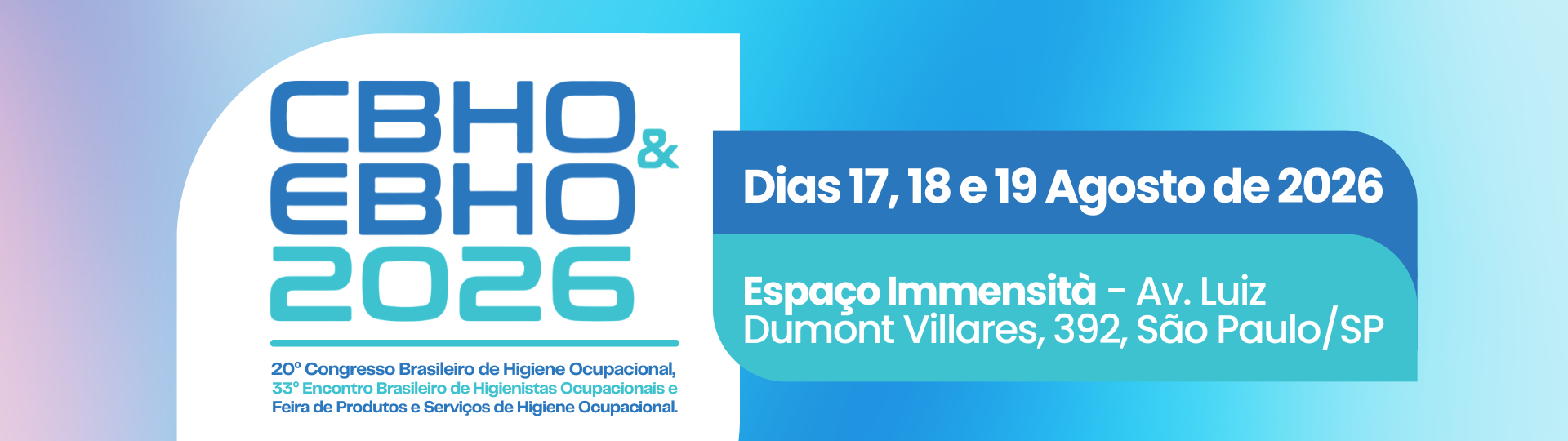 Banner 20º Congresso Brasileiro de Higiene Ocupacional e 33º Encontro Brasileiro de Higienistas Ocupacionais 2026